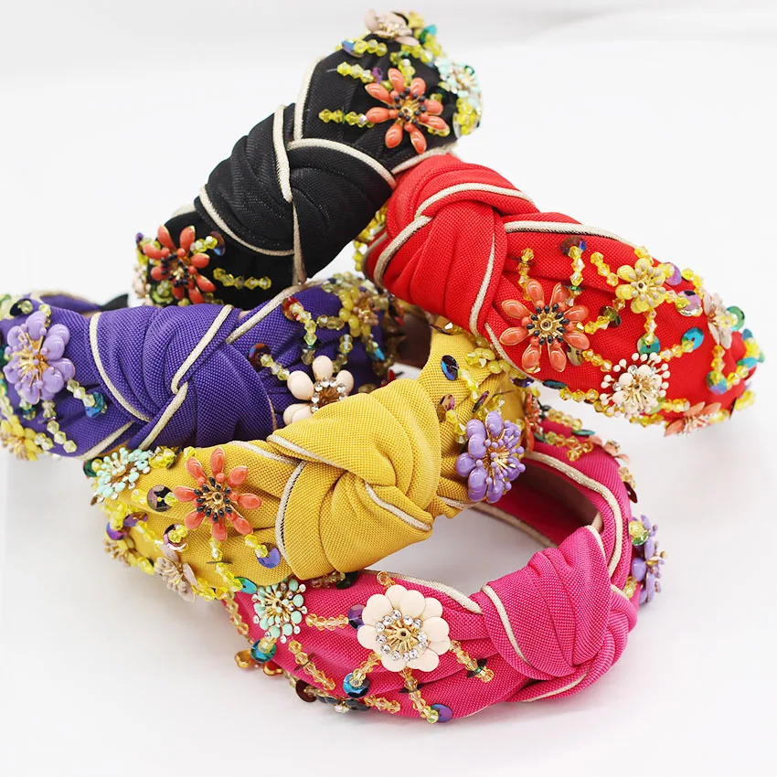 

Retro Baroque Headband Colorful Crystal Metal Flower Head Hoop Geometric Cross Hair Hoop Rose Flower Rhinestone Hairbands