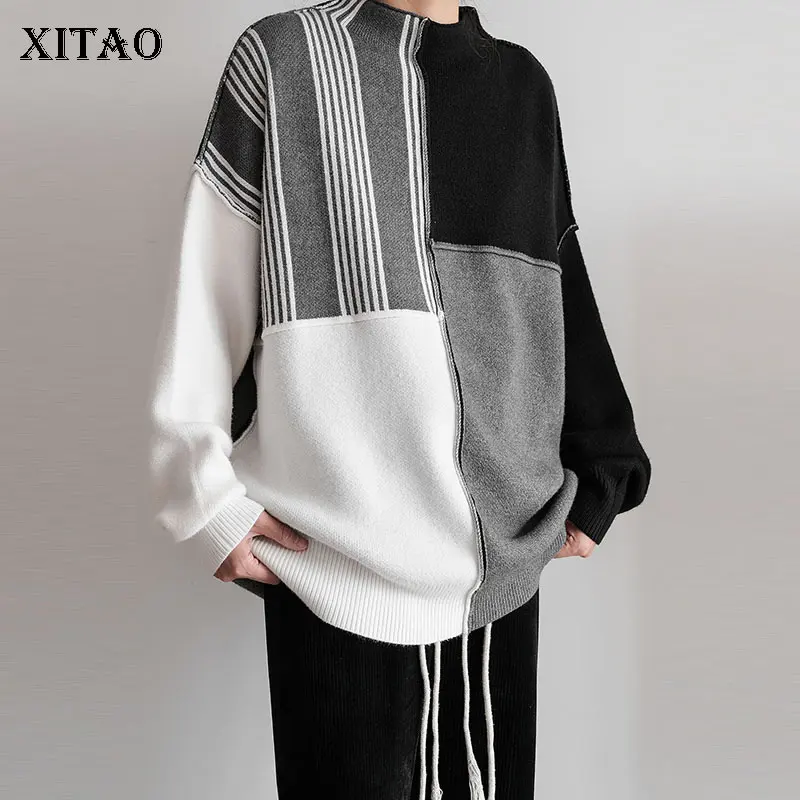 

Свитер в полоску XITAO, модный свитер в полоску с длинным рукавом, маленький, свежий, повседневный стиль, 2022, свободный свитер, GWJ2723