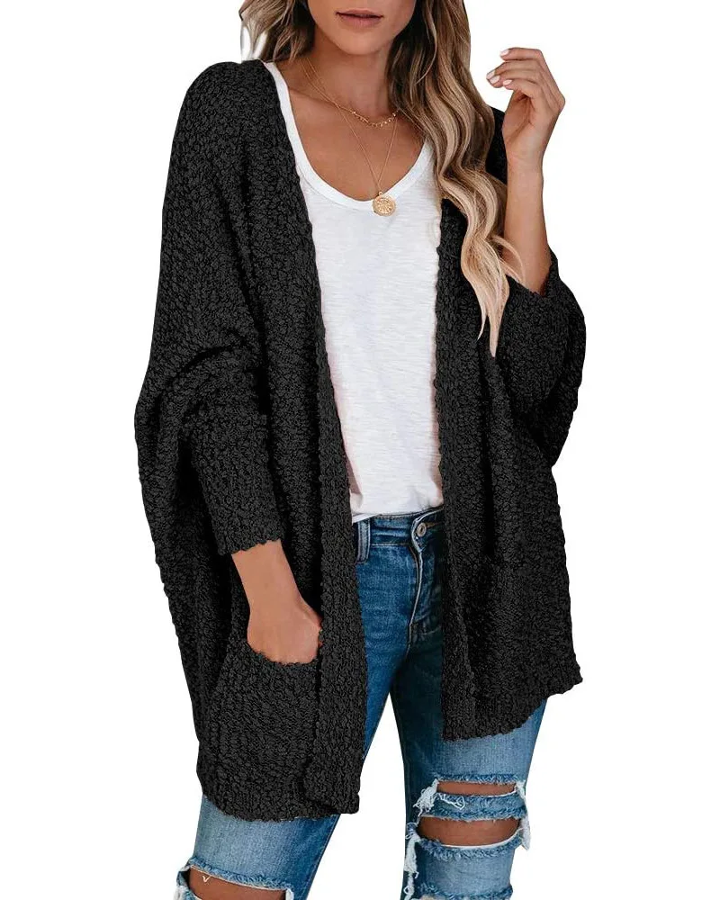 

Korean fashion long sleeve open solid popcorn winter women long cardigan