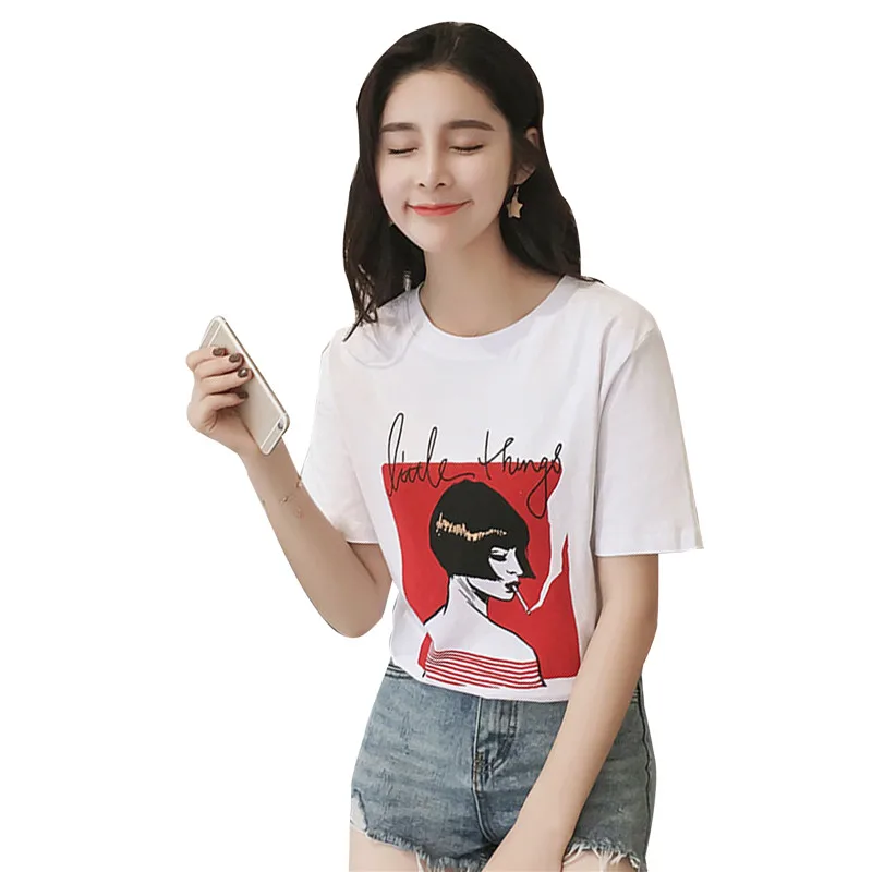 

Loose Blouse Female Student Print Bottoming Shirt Smoking Girl Bottoming