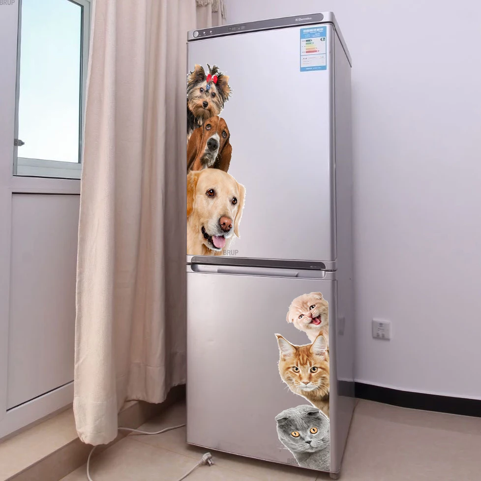 

Dogs Cats 3D Wall Sticker Funny Door Window Wardrobe Fridge Decorations for Kids Room Home Decor Cartoon Animal Art Vinyl Decal