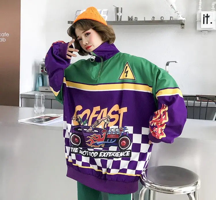 

New Ins Harajuku Style Flame Printing Streetwear Hoodie BN022 Sweatshirt Women Clothes Loose Korean Aesthetic Oversized Top