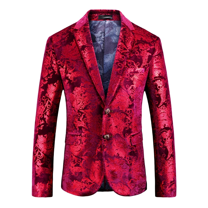 

MOGU Luxury Velvet Blazer Men Paisley Floral Jackets Coat Red/Gold/Blue Blazer For Men Elegant Wedding Men's Blazer Stage Wear