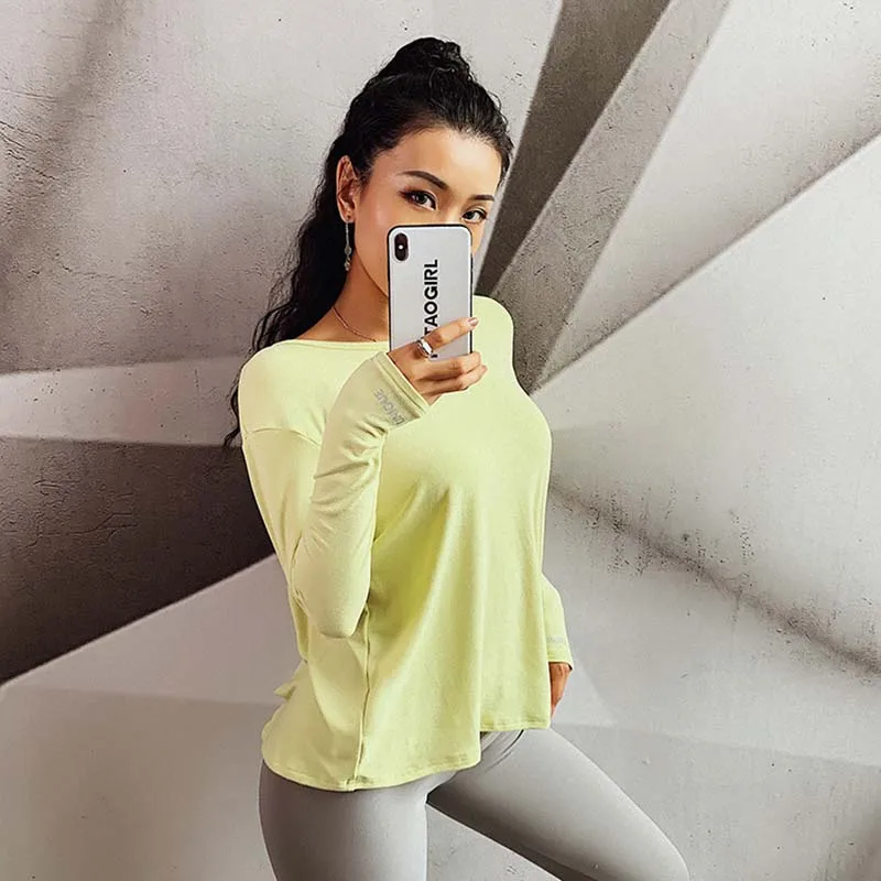 Женская Мягкая Спортивная футболка с длинным рукавом Быстросохнущий топ для