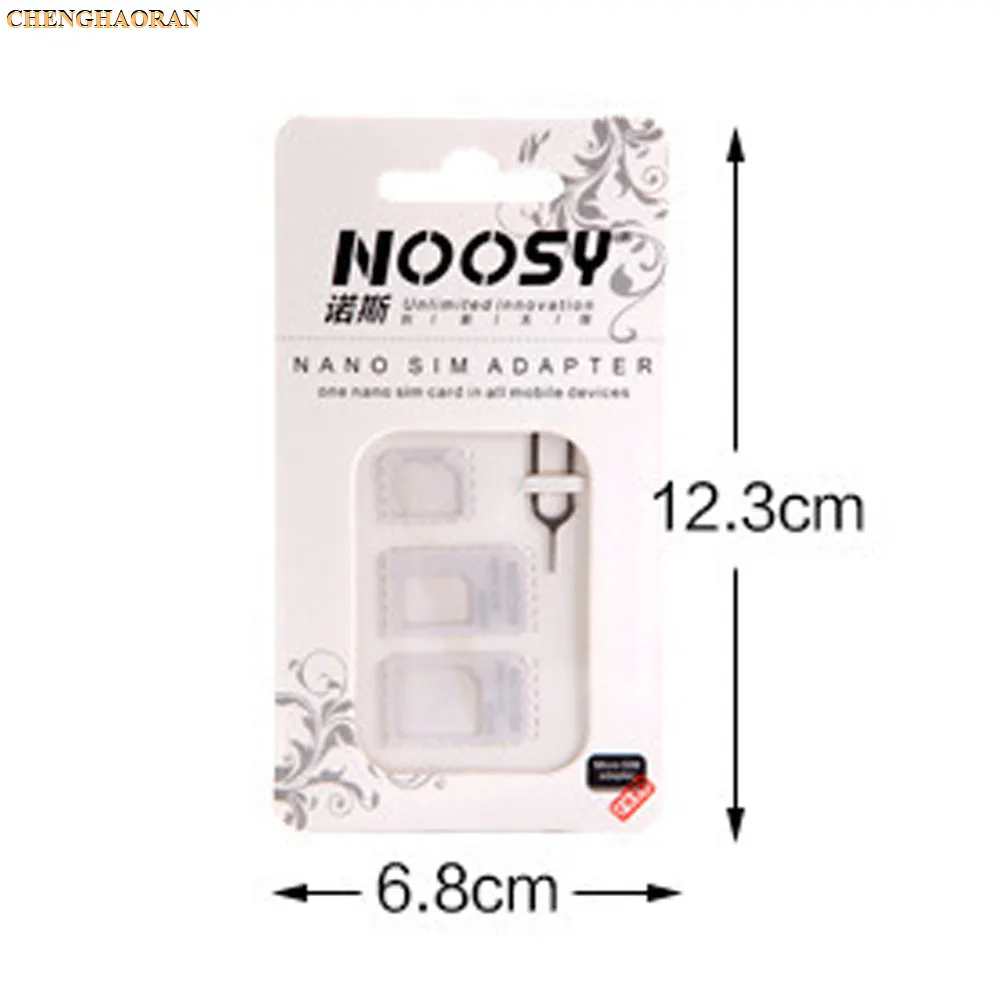 1000sets(4000pcs) 4 In 1 Noosy Nano Micro SIM Card Adapter Eject Pin For iPhone 5 5S For iPhone 6 6plus 7 7plus with Retail Box