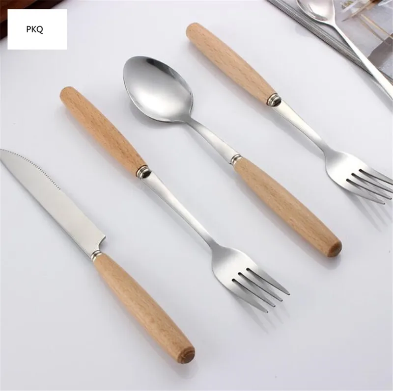 1 шт. Деревянная ручка столовая посуда нержавеющая сталь Ножи вилка ложка палочки