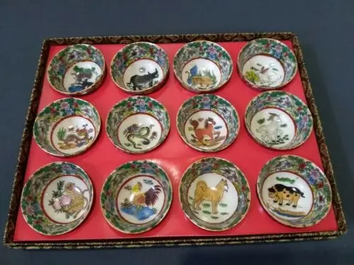 

TC004- Hand-painted Set of 12 Chinese zodiac antique porcelain teacup wine glass home decoration gift set