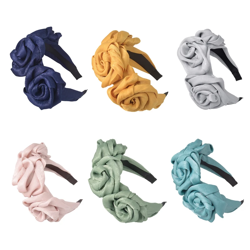 

Flower Hairbands for Women Bezel Satin Headbands Solid Color Head Bands Autumn Hair Accessories
