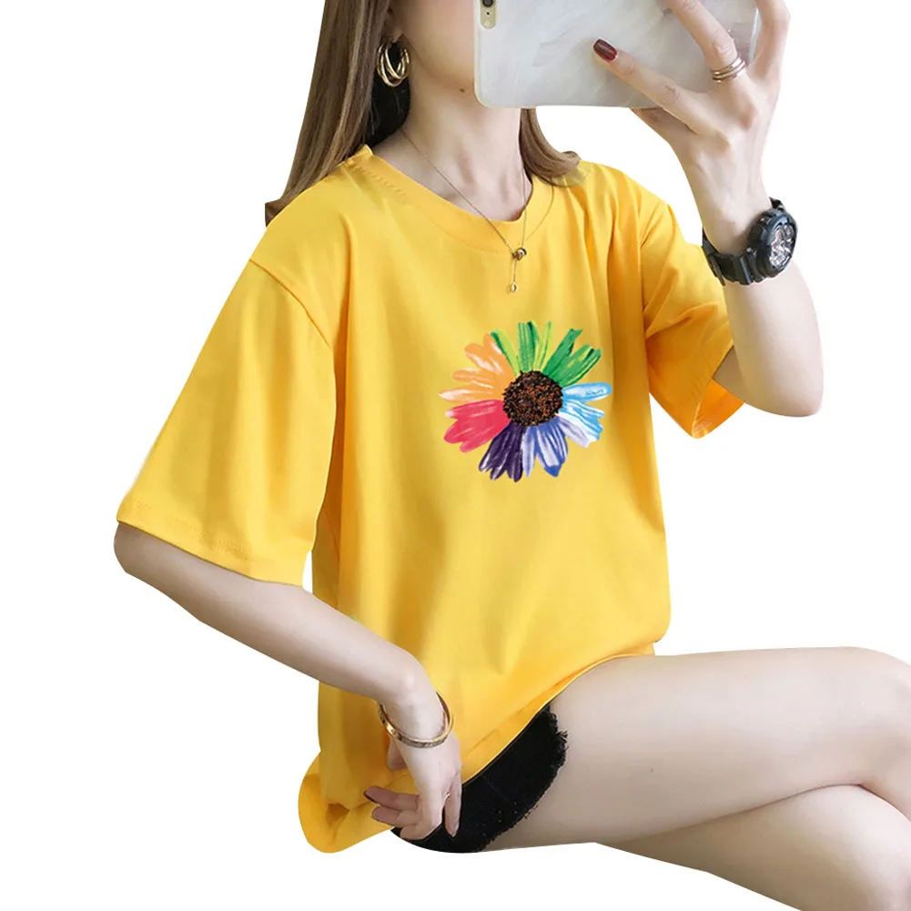 Летняя женская Свободная футболка с принтом модная Радужная Женская