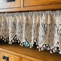 1pc vintage crocheted cotton thread half curtains cabinet curtain cafe curtain small kitchen curtain with tassel