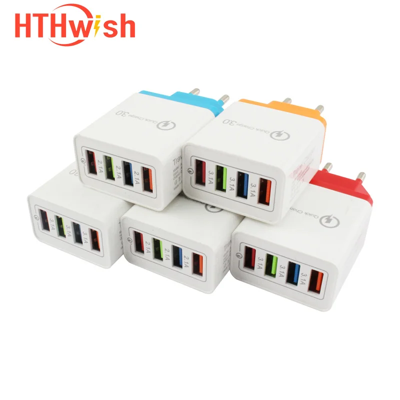 

4 port multi-color EU/US plug 3.1A mobile phone fast charge charger mobile phone adapter mobile phone accessories for iPhone