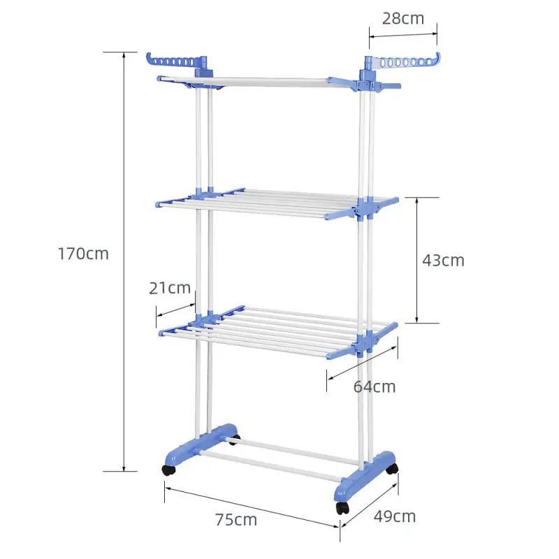 

Household Foldable Drying Rack Three-layer Double-bar Towel Rack Wing Hanger (gray Silver/blue White)