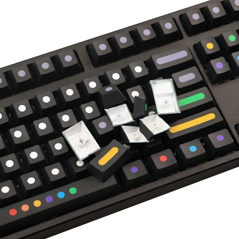 

PBT Five Sides 128-Key Cherry Profile Dye-Sub PBT Full Keycap Set for Mechanical Keyboards with Colored Round Dots