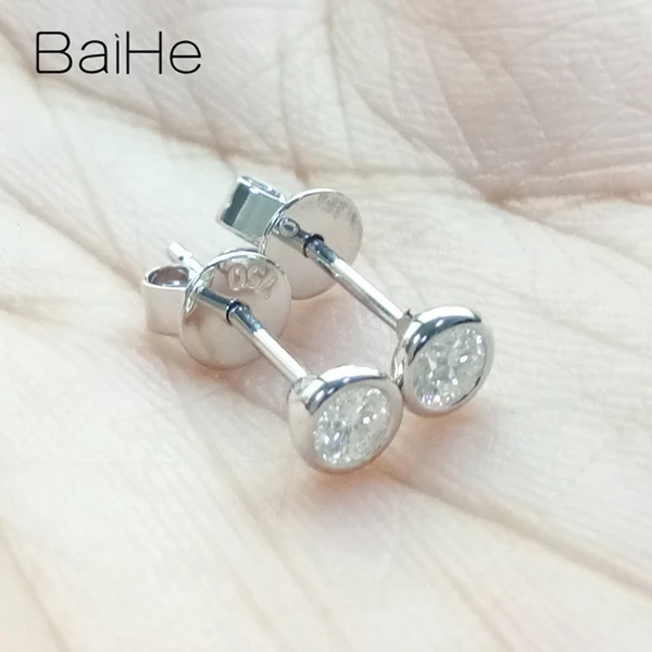 BAIHE, 18 К, белое золото, 0.20CT SI/H, натуральные бриллианты, хорошее ювелирное изделие, свадебный подарок, обручение, модные женские серьги-гвоздики