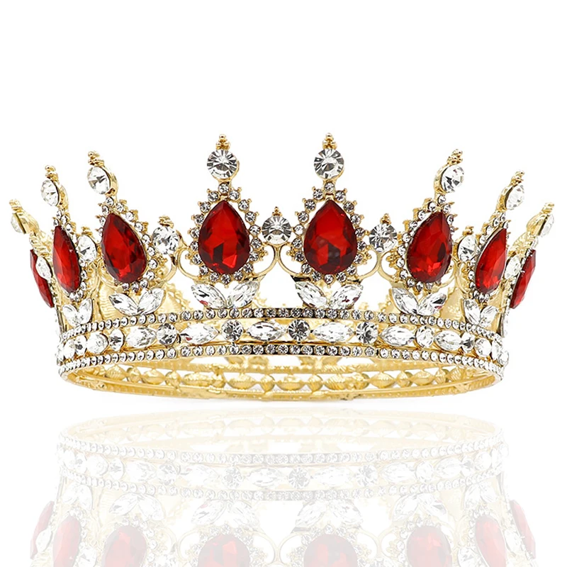 Свадебные тиары короны NeeFuWoFu золотого цвета с красными кристаллами в стиле