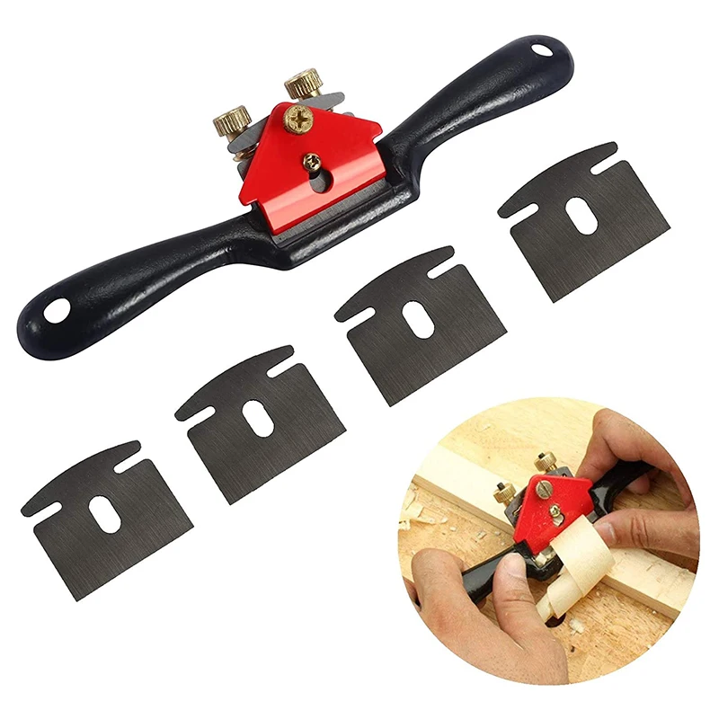 

Adjustable Spoke Shave with Flat Base and Metal Blade Wood Working Wood Craft Hand Tool with 4 PCS Planer Blade