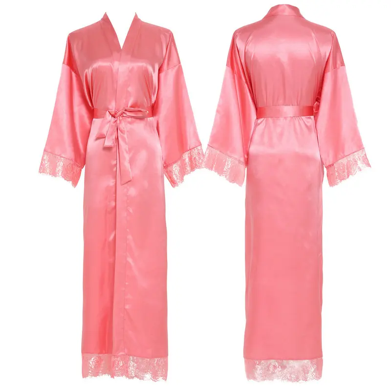 coral YUXINBRIDAL новые шелковые, атласные, с кружевами халат подружки невесты Свадебные платья Свадебный длинный халат женский халат Неглиже - Цвет: coral