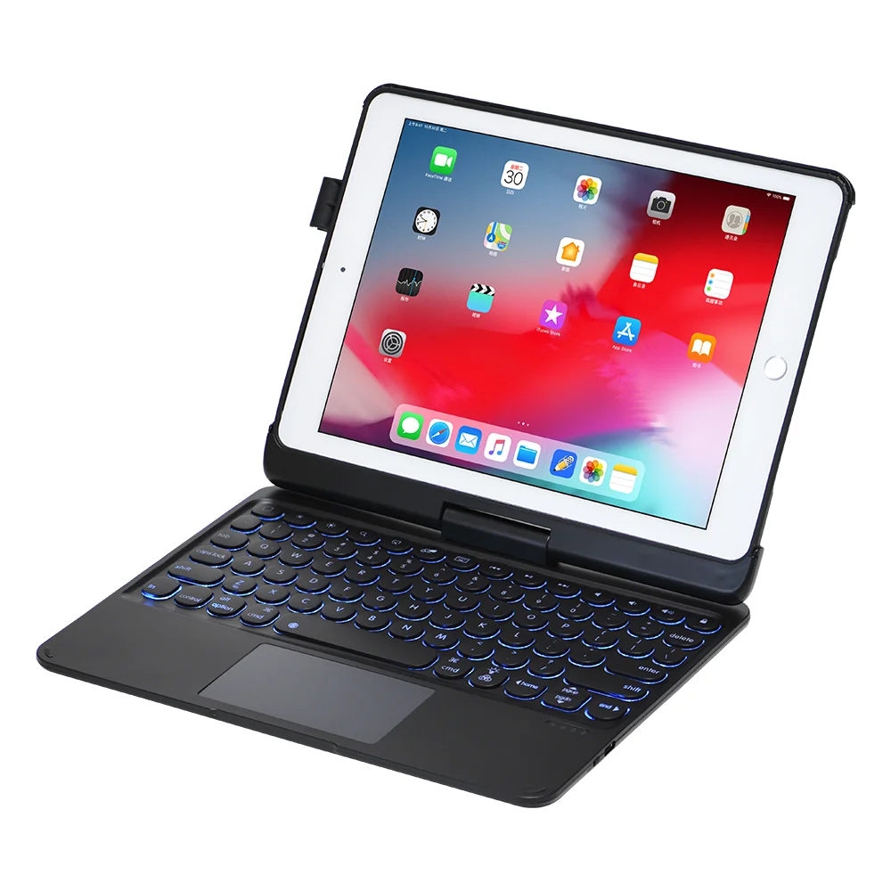 Для iPad 9,7 Pro 9,7 Air 1 2 Чехол с поворотом на 360 градусов PU TPU чехол-подставка с цветной Подсветкой Bluetooth сенсорная клавиатура