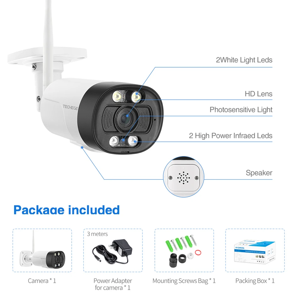Techage 1080P Wi-Fi Камера Смарт Ai полный Цвет Ночное видение Беспроводной IP