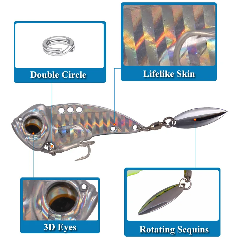 8.5/12.5/7g Metal Vib Blade Lure with 3D Eyes - Sinking Vibration Baits for Bass Pike Perch Fishing 4.5/5.5/6cm Artificial Vibe image 4
