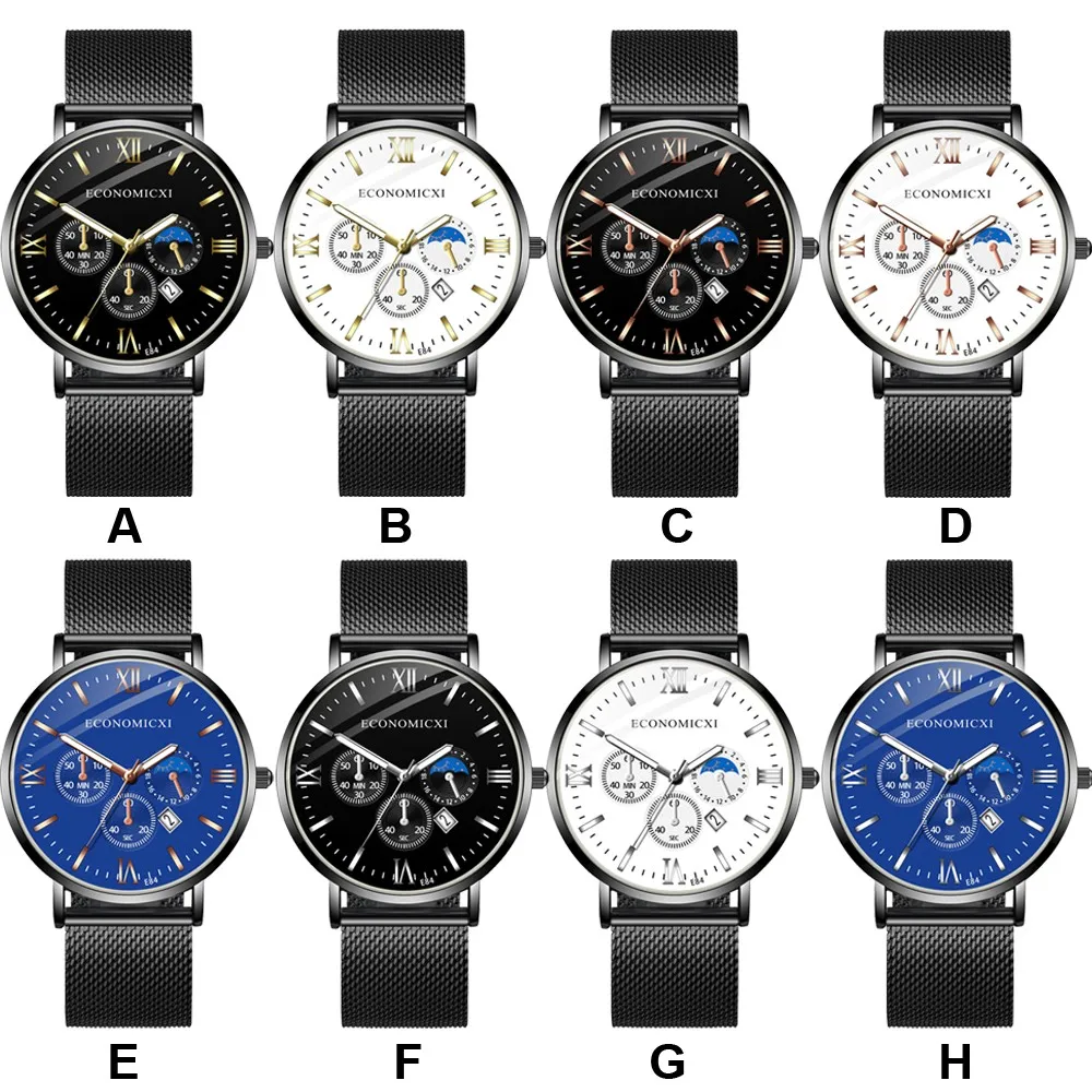 

Mens Watches Luxury Busine Quartz Watch Casual Slim Mesh Steel Strap Roman Scale Dial With Calendar Wrist Clock Zegarek meski