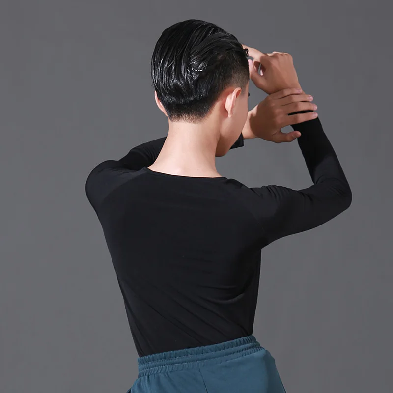 

Latin Dance Tops For Boys Sexy Long Sleeve V-Neck Mesh Shirts Latin Practice Clothes Ballroom Dance Competition Clothes DN7167