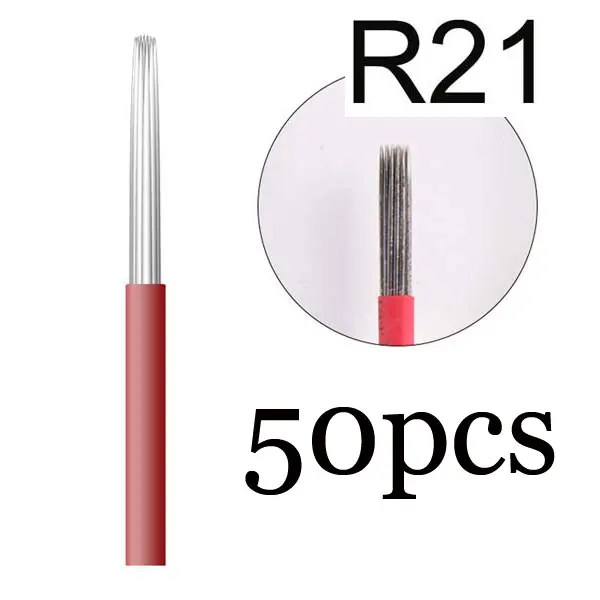 50p 3R 5R 7R 9R 17R 19R 21R иглы для татуажа полуперманентный макияж микроблейдинг лезвие ручная ручка тумана иглы аксессуары для татуажа поставка - Габаритные размеры: R21 50pcs