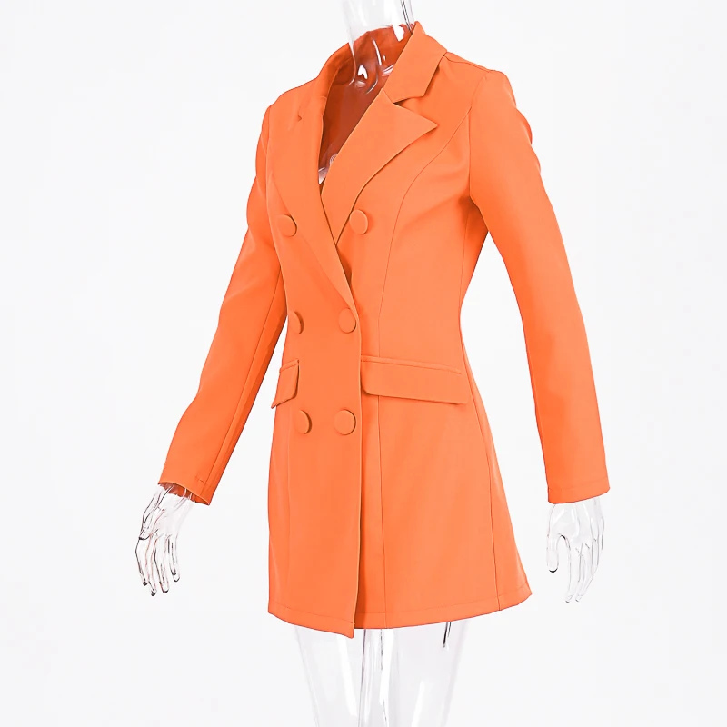 Chicology неоновый Карманный двубортный Блейзер длинный рукав тонкий элегантный пиджак женский осень зима удлиненный ветровка