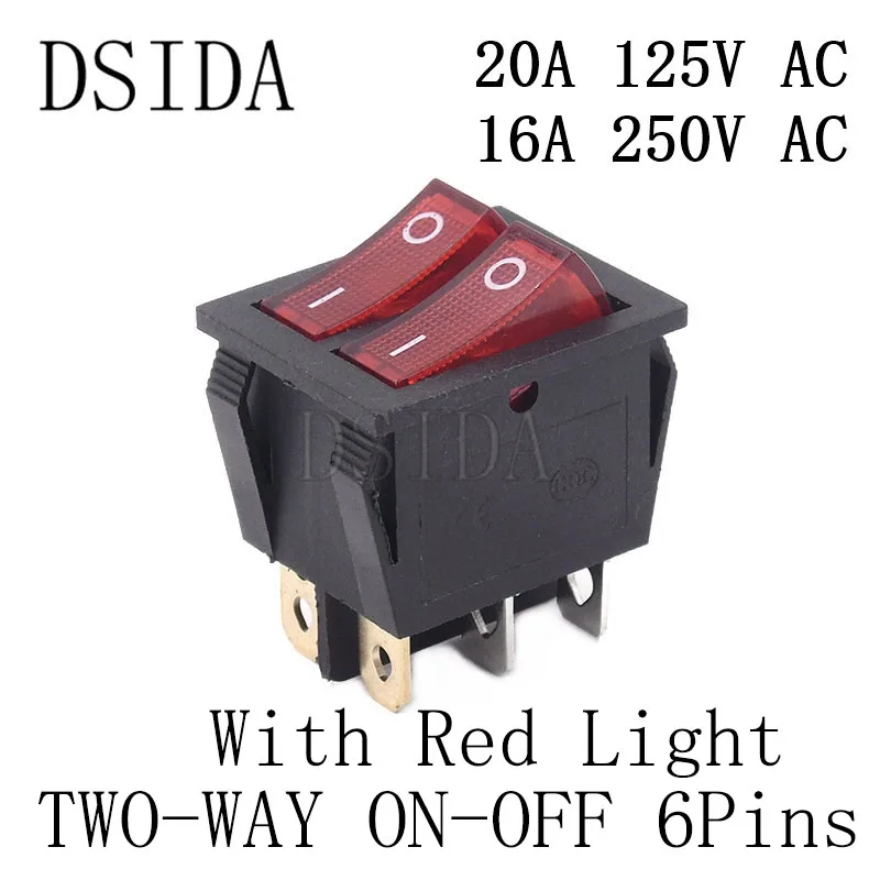 Red Two-Way 6Pins KCD4 кулисный переключатель ВКЛ-ВЫКЛ двухсторонний 2 положения 4 контакта/6 контактов электрическое оборудование с выключатель света 16A 250VAC/20A 125VAC - Цвет: Red Two-Way 6Pins