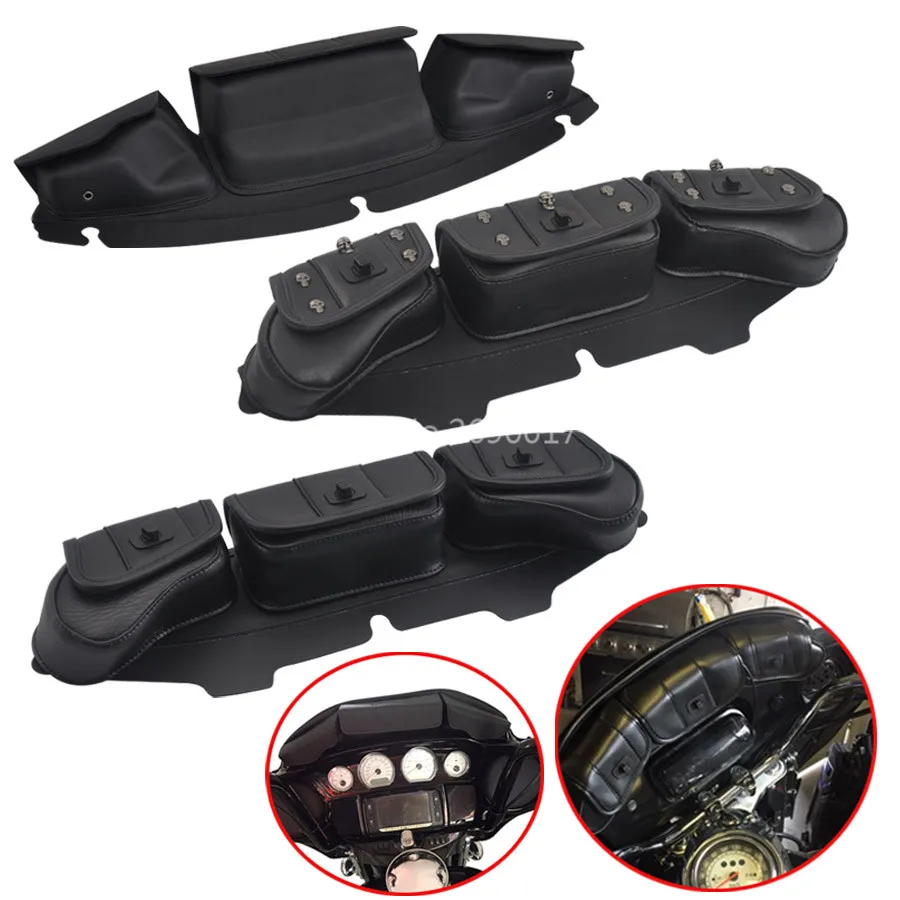 

Мотоциклетная сумка с тремя карманами для лобового стекла, черная сумка для Harley Electra Street Glide FLHX FLHT FLHXS FLHTK FLHTCU