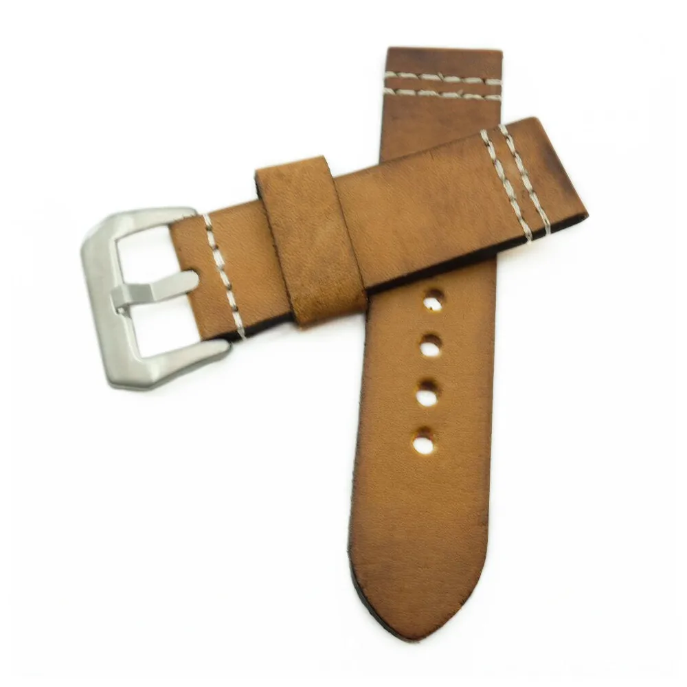 22mm 24mm 26mm Handmade Brown Vintage Genuine Leather Watch Band Strap for pam Men Watchband Strap for PAM DIY Replace