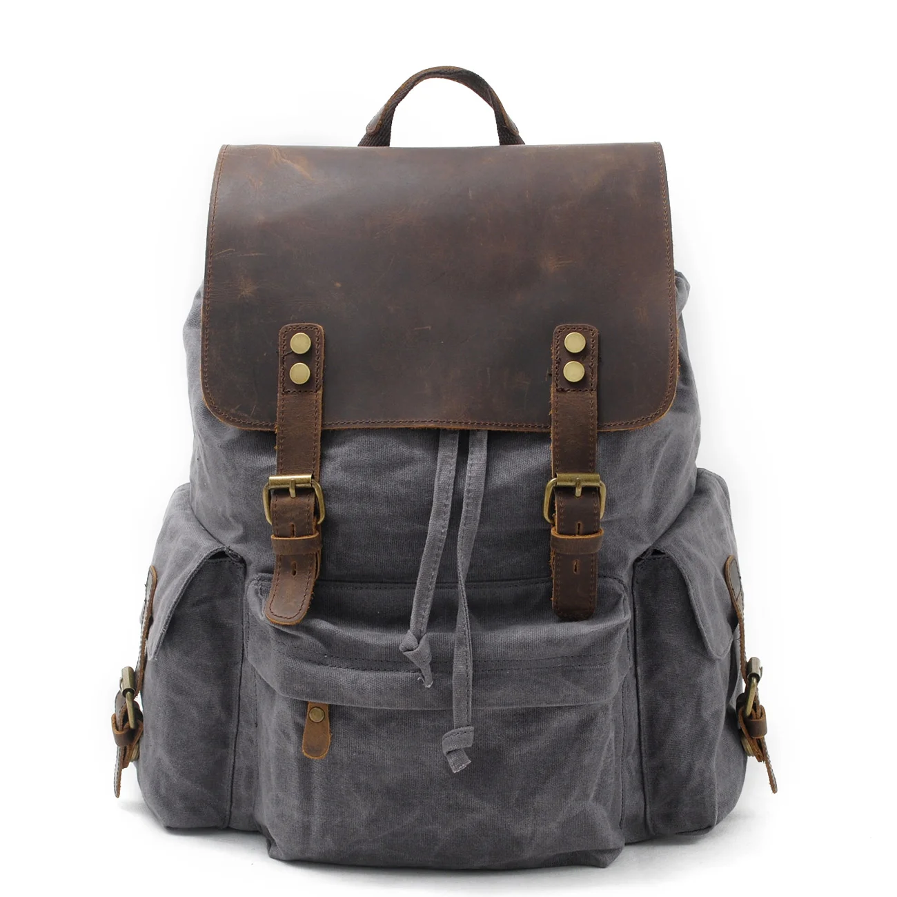 Beste Vzva Lederen Computer Tas Leisure Outdoor Wandelen Bergbeklimmen Tas Canvas Waterdichte Flip Trekkoord Mannen Rugzak