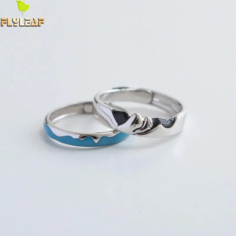 

925 Sterling Silver Landscape Lovers Open Rings For Women Men Chinese Vintage Style Original Handmade Couple Jewelry Flyleaf