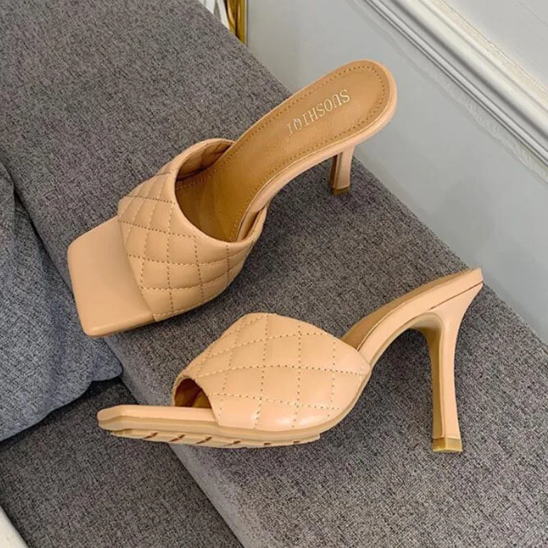 Новинка Пикантные Прошитые Шлепанцы из искусственной кожи на высоком квадратном