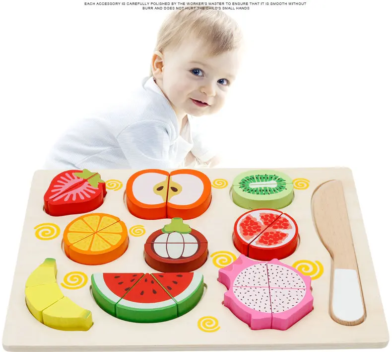 

Fruit cognition children magnetically assembled fruit Jigsaw puzzles Kids wooden Kitchen Toys Wood puzzles play food toys puzzle