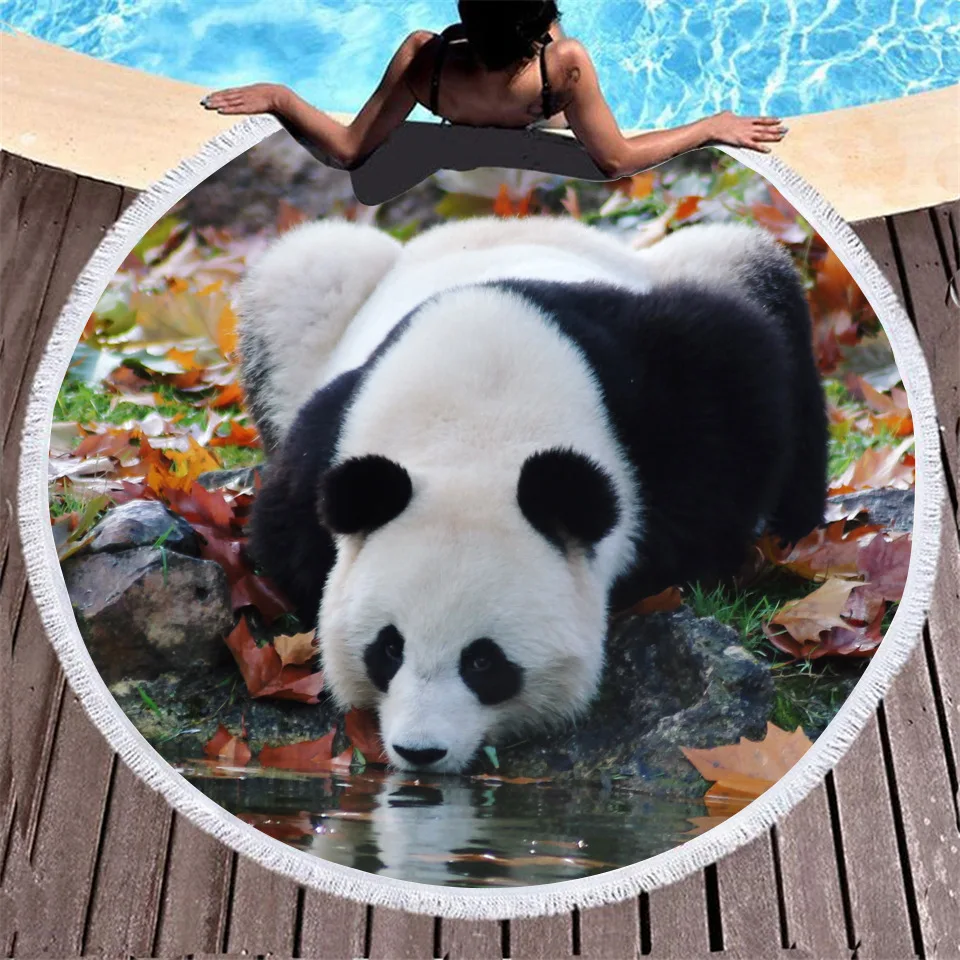 Милый племени панда цифровая печать пляжные Полотенца s микрофибра Диаметр 150 см