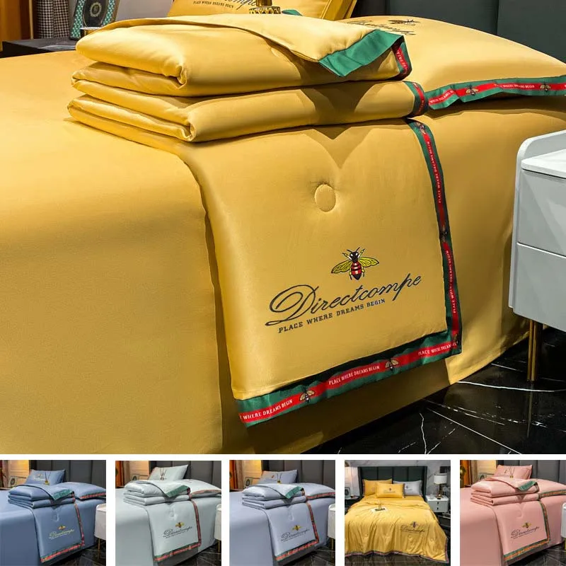 

Luxury brand Summer Washed Silk Cotton Quilt Air-conditioning Comforter Soft Breathable Blanket Thin Bee Print Comforter set