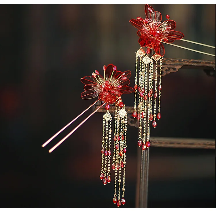 

Bridal Chinese Wedding Liquid Flower Tiara Wedding Headdress Retro Tassel Hair Clasp Hairpin Hair Accessories