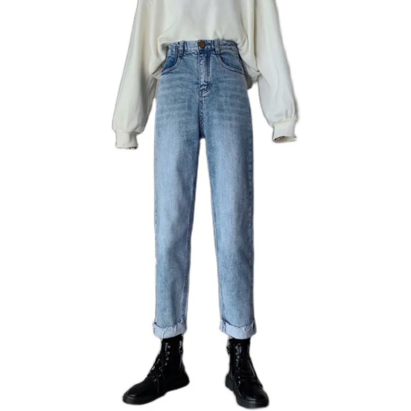 

Mozision High Waist Straight Jeans Women Solid Slim Elastic Trousers Ladies 2021 Spring New Office Lady Denim Pants Lady