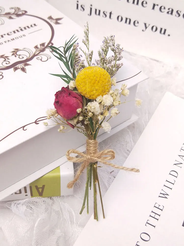 

Mini Natural Dried Flower Bouquet Rose Pampas Grass Gypsophila Plants Wedding Valentines Day Decor Photography Prop DIY Crafts
