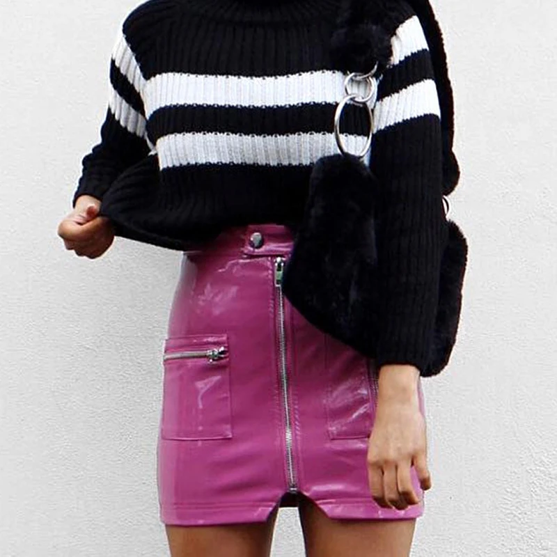 Короткая черная женская из искусственной кожи юбка Корейская Сексуальная