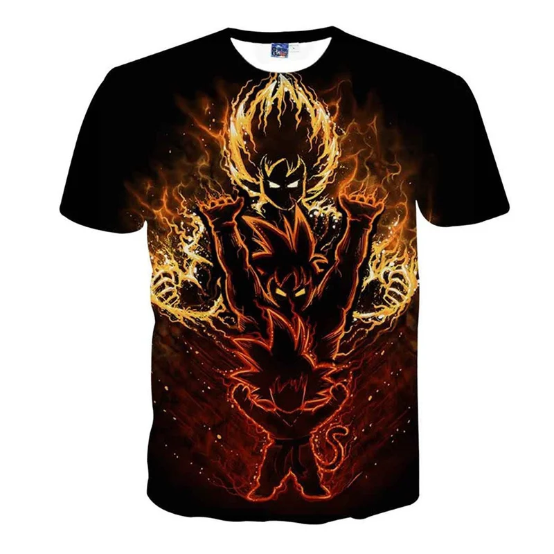 

2021 Summer Cartoon Harajuku T-shirt Men's Fashion Casual 3D Printing Goku Anime Men's Short Sleeve Top