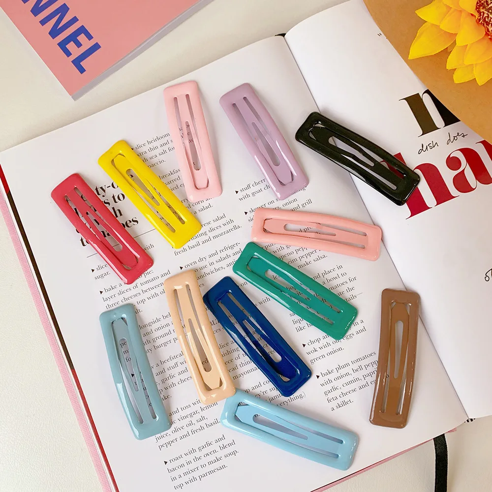 

10PC/set Square Hairpin Scrub Matte Hair Clip Colorful Bow Barrettes Geometric Fluffy Hair Clip Hollow Barrette Hair Accessories