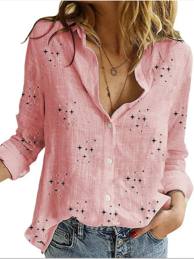 Блузка женская с цветочным принтом на пуговицах длинным рукавом - купить по