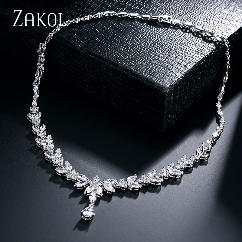 ZAKOL циркониевые брендовые модные белые серьги с фианитами AAA + CZ набор для женщин