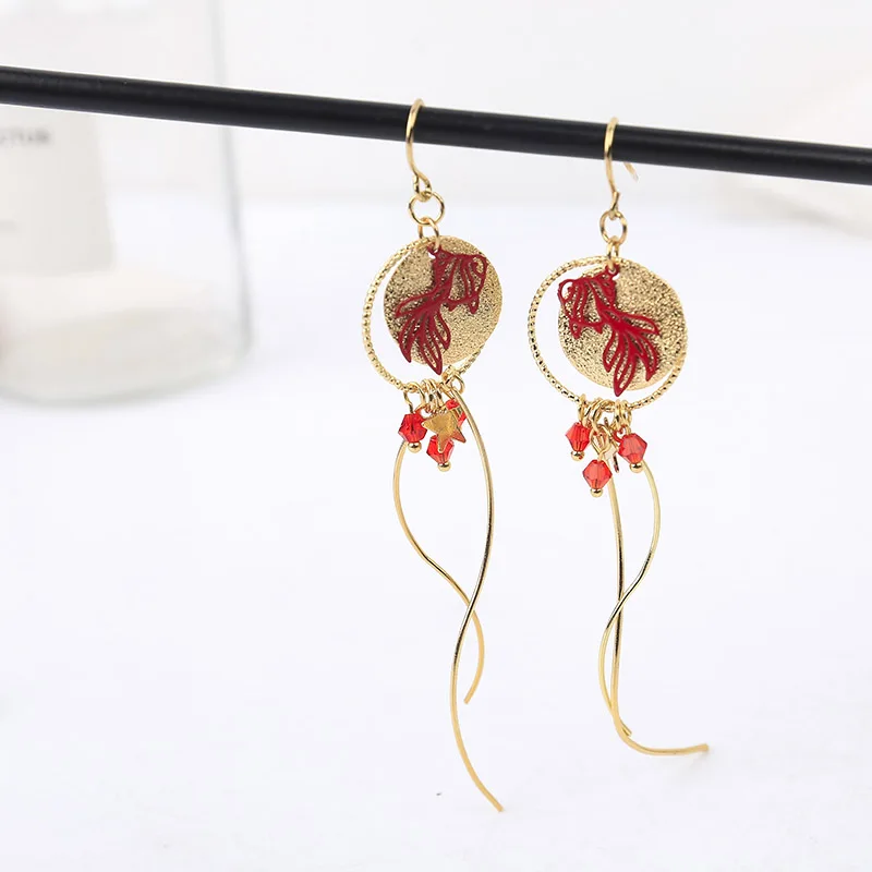 Новинка 2019 модные длинные круглые серьги с кисточками в китайском стиле