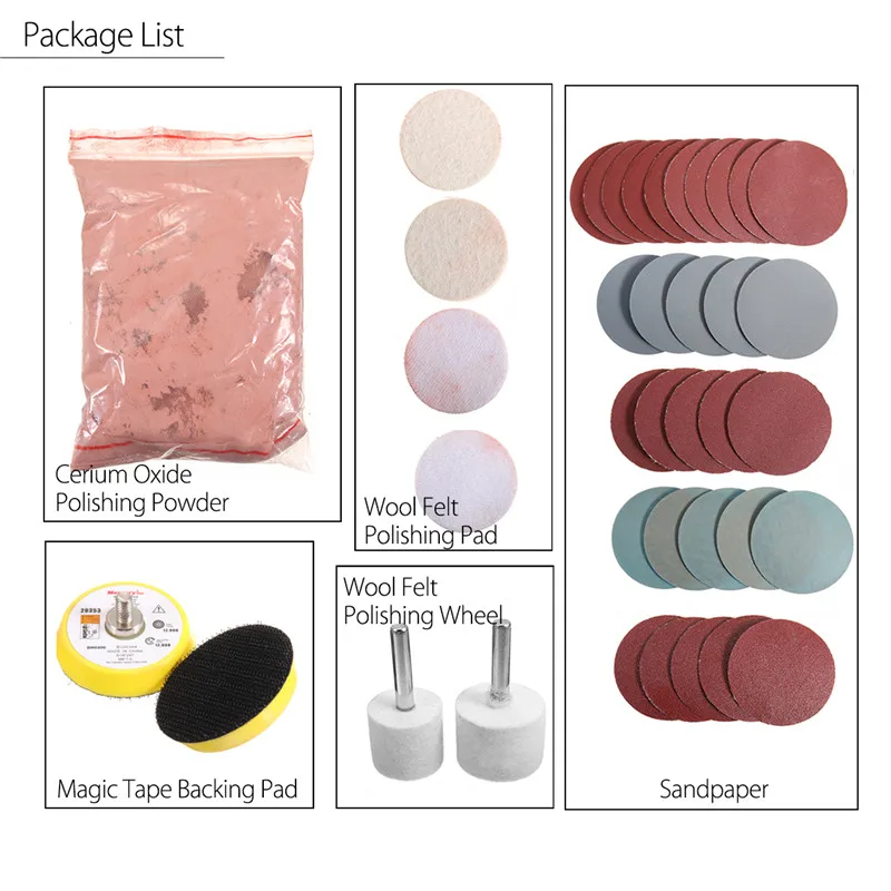 

Cerium Oxide Polishing Powder Glass Polishing Kit For Deep Scratch Removal Powder Sanding Discs Pads Polishing Tools Set