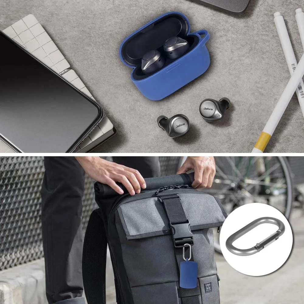 

Soft Silicone Skin Cover Shock-Absorbing Protective Case with Keychain for Jabra Elite Active 75t Back LED Visible 2020 Released