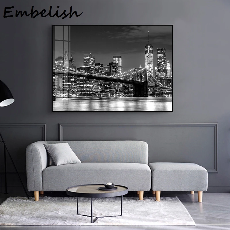 

1 Piece Hot Selling Black And White New York City Landscape Wall Art Pictures For Living Room Home Decor Posters Canvas Painting