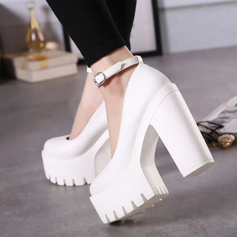 

European and American spring and summer new round head single shoe women's wear super high heel thick heel women's shoes